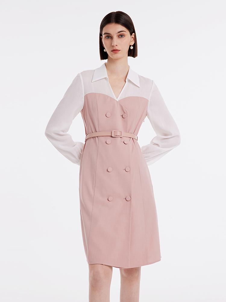 Pink Mesh Sleeve Patchwork Midi Dress GOELIA