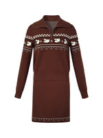 Fair Isle Half-Zip Knit Top And Skirt Two-Piece Set GOELIA