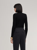 100% Washable Wool Mock Neck Women Knit Top GOELIA