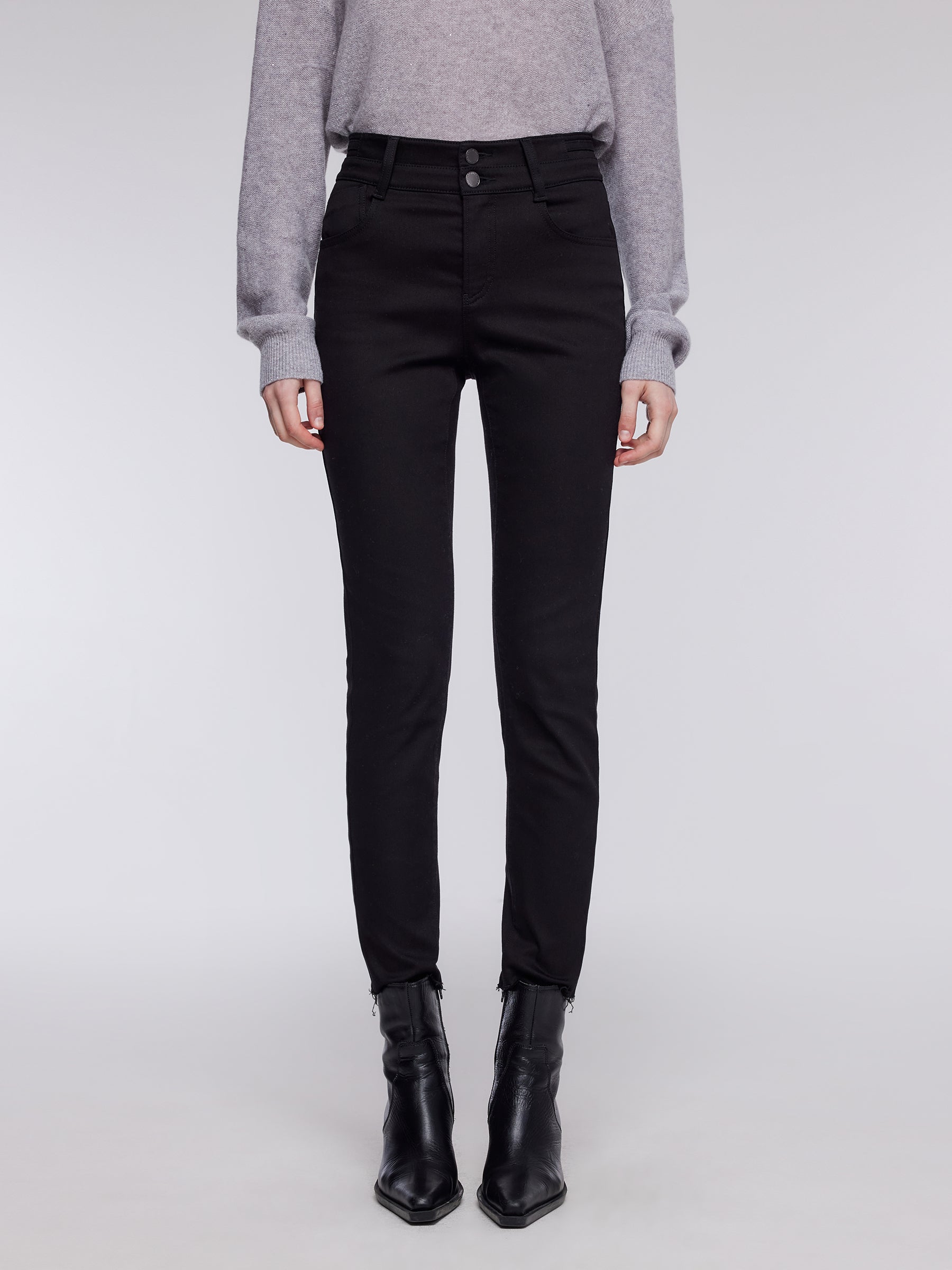 [Preview] Fade-Resistant Fleece-Lined Raw Hem Women Skinny Jeans GOELIA