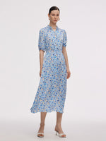 19MM Mulberry Silk Floral Print Ruffle Collar Maxi Dress GOELIA