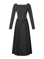 Lyocell Blend Boat Neck Women Mock Layered Maxi Dress With Belt GOELIA