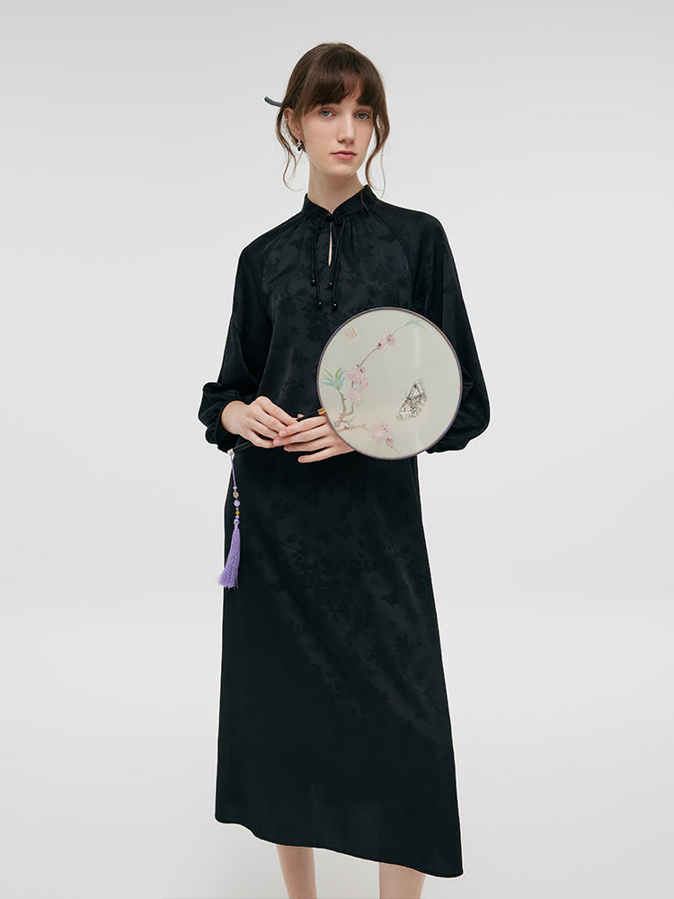 New Chinese-Style Jacquard Women Qipao Midi Dress GOELIA