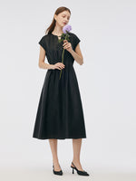 19MM Xiang Yun Silk Cap Sleeve Women Midi Dress GOELIA