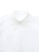 Lace Collar Hidden Half-Zip Women Shirt GOELIA