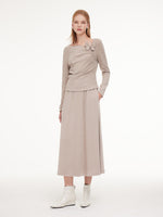 Asymmetric Bow Ruched Knit Top And Skirt Two-Piece Set GOELIA