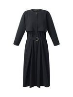 Round Neck Women Trench Maxi Dress With Belt GOELIA