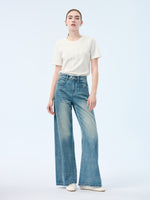 100% Cotton Denim Women Curved Leg Jeans GOELIA