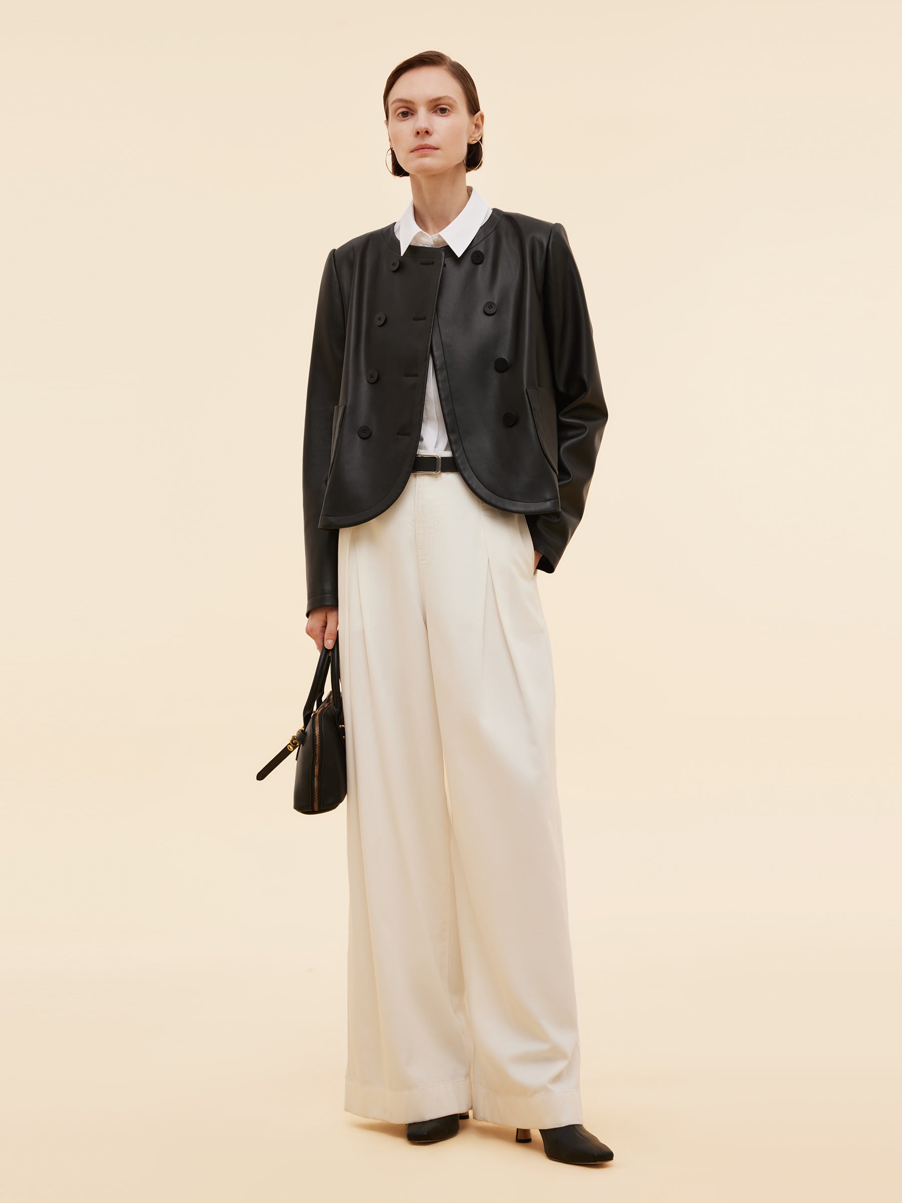 PU Leather H-Line Women Crop Jacket GOELIA