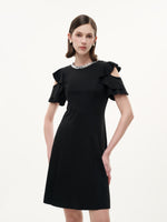 Ruffle Cold Shoulder Women Knit Mini Dress GOELIA