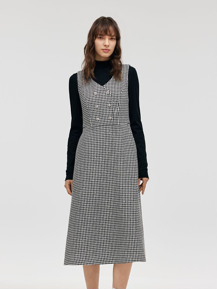 Black White Houndstooth Mesh Bodycon Dress - Caela