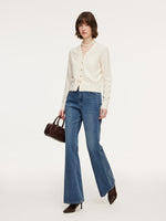 Tencel Wool Blend V-Neck Women Cardigan With Detachable Ribbon GOELIA