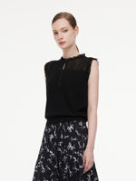 Jacquard Cut Out Neckline Women Ruffle Knit Tank Top GOELIA