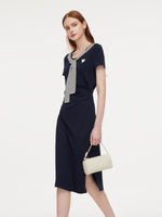 Stripe Scarf Neck Women Slit Knit Midi Dress GOELIA