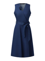 Denim Gathered Waist Sleeveless Women Self-Tie Belt Mini Dress GOELIA