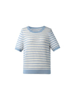 Lyocell Blend Blue And White Stripe Women Knit Top GOELIA