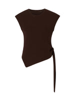 Tencel Blend Asymmetrical Hem Women Knit Top With Ribbon GOELIA