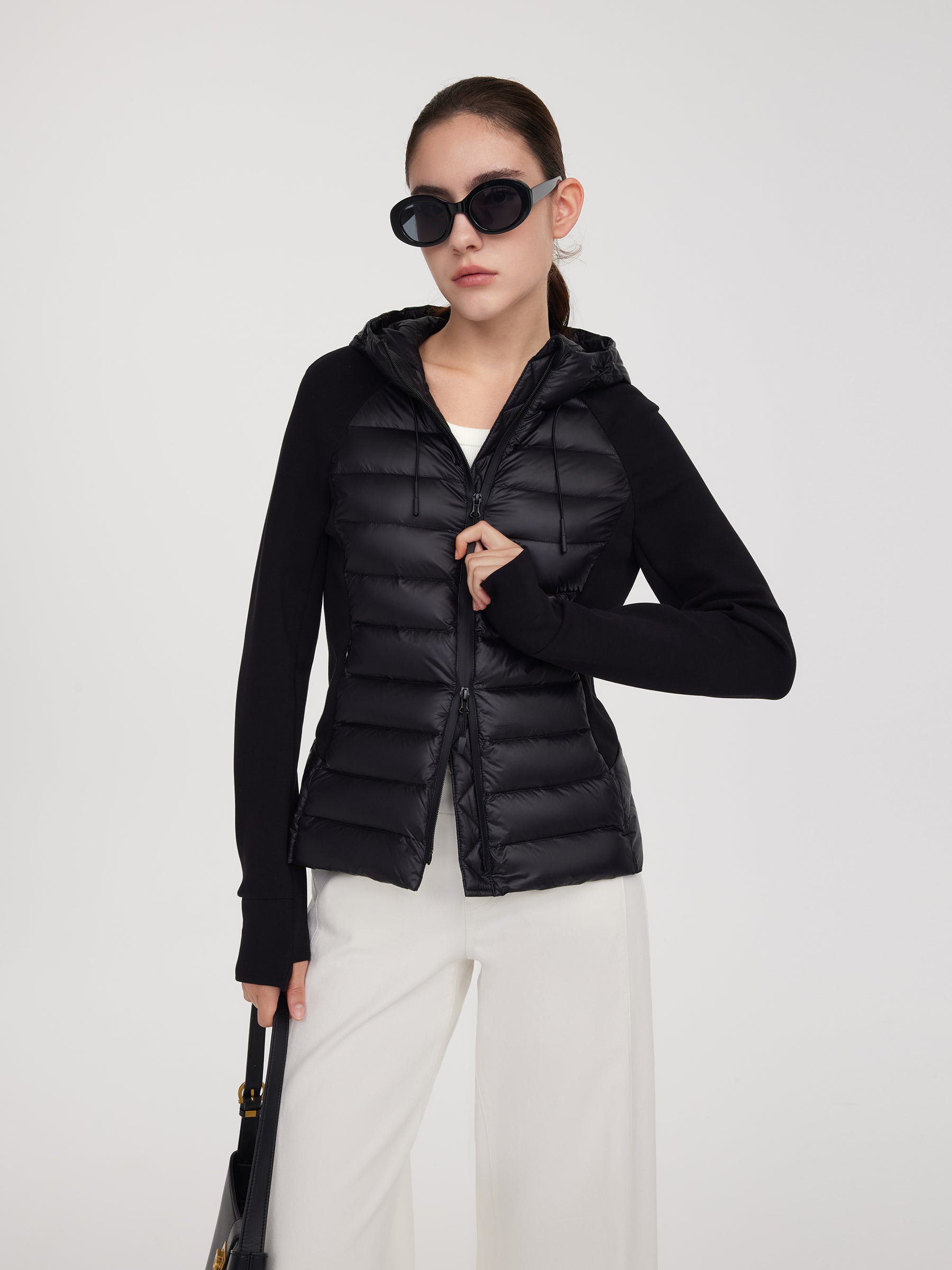 Patchwork Hooded Zip-Up Goose Down Jacket GOELIA
