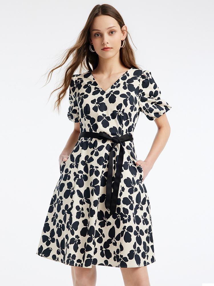 Floral Lantern Sleeve A-Line Mini Dress GOELIA