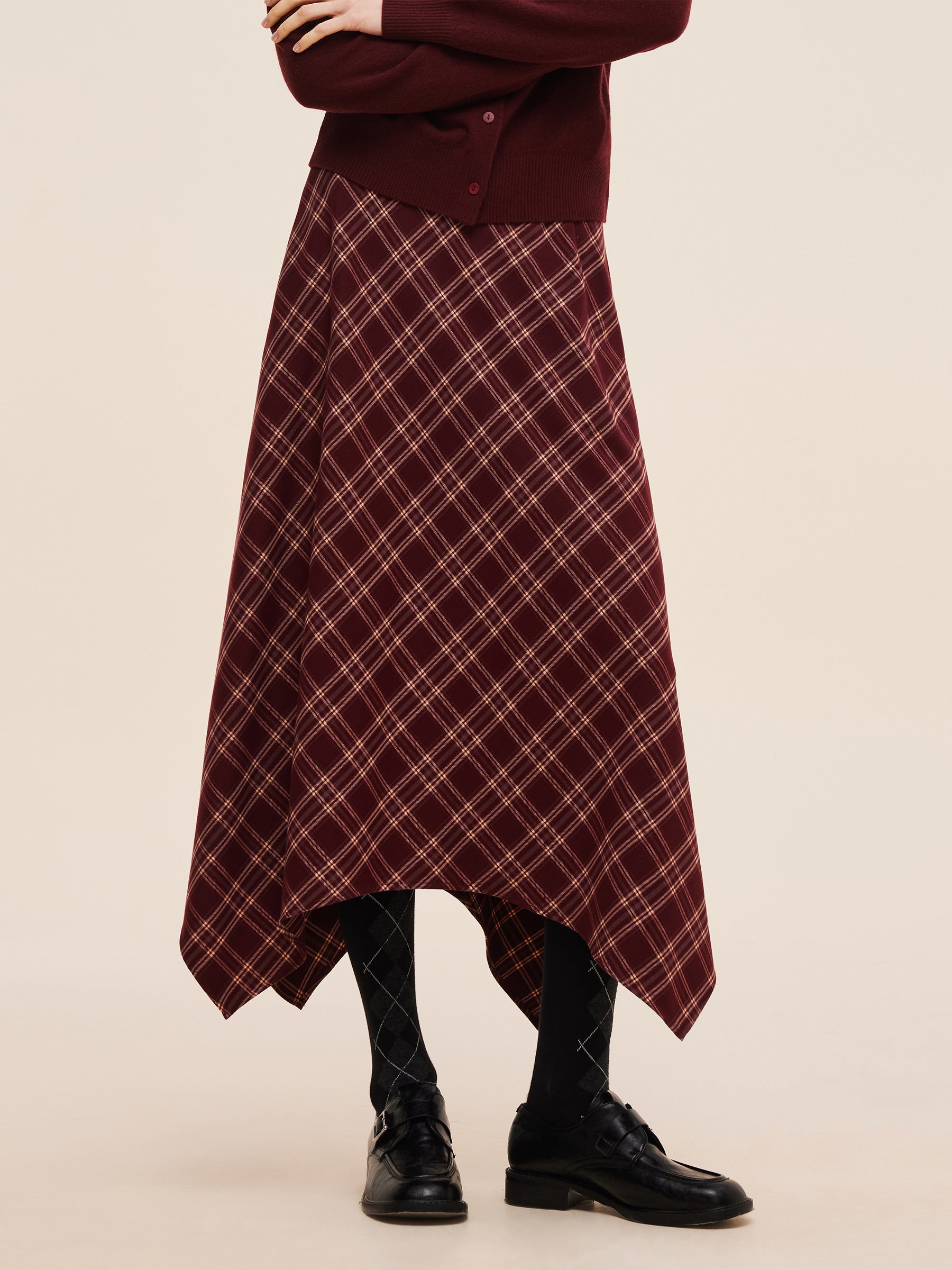 Plaid Asymmetrical Hem Women Skirt With Triangle Scarf GOELIA
