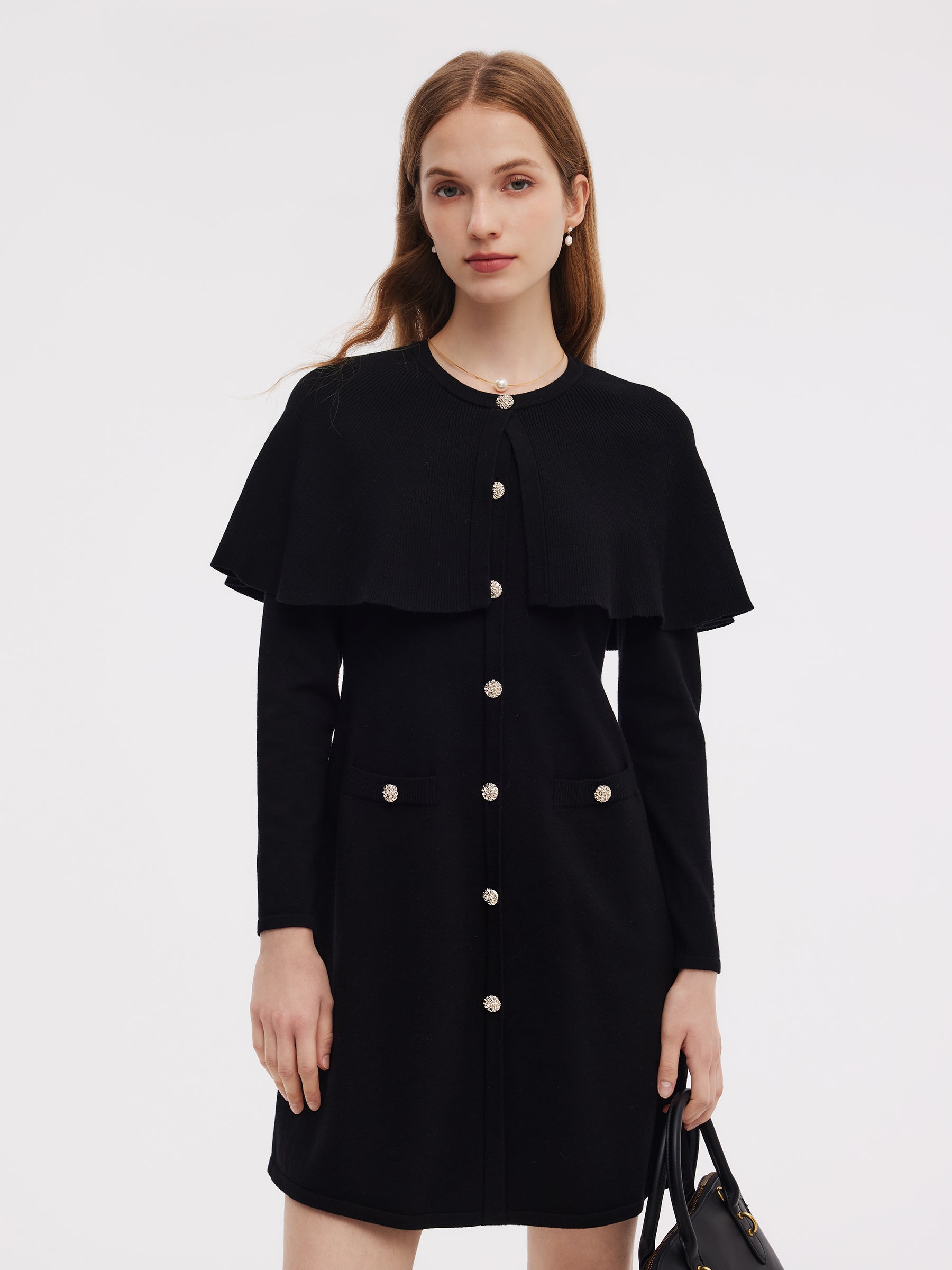 Tencel Blend Capelet Women Knit Mini Dress GOELIA