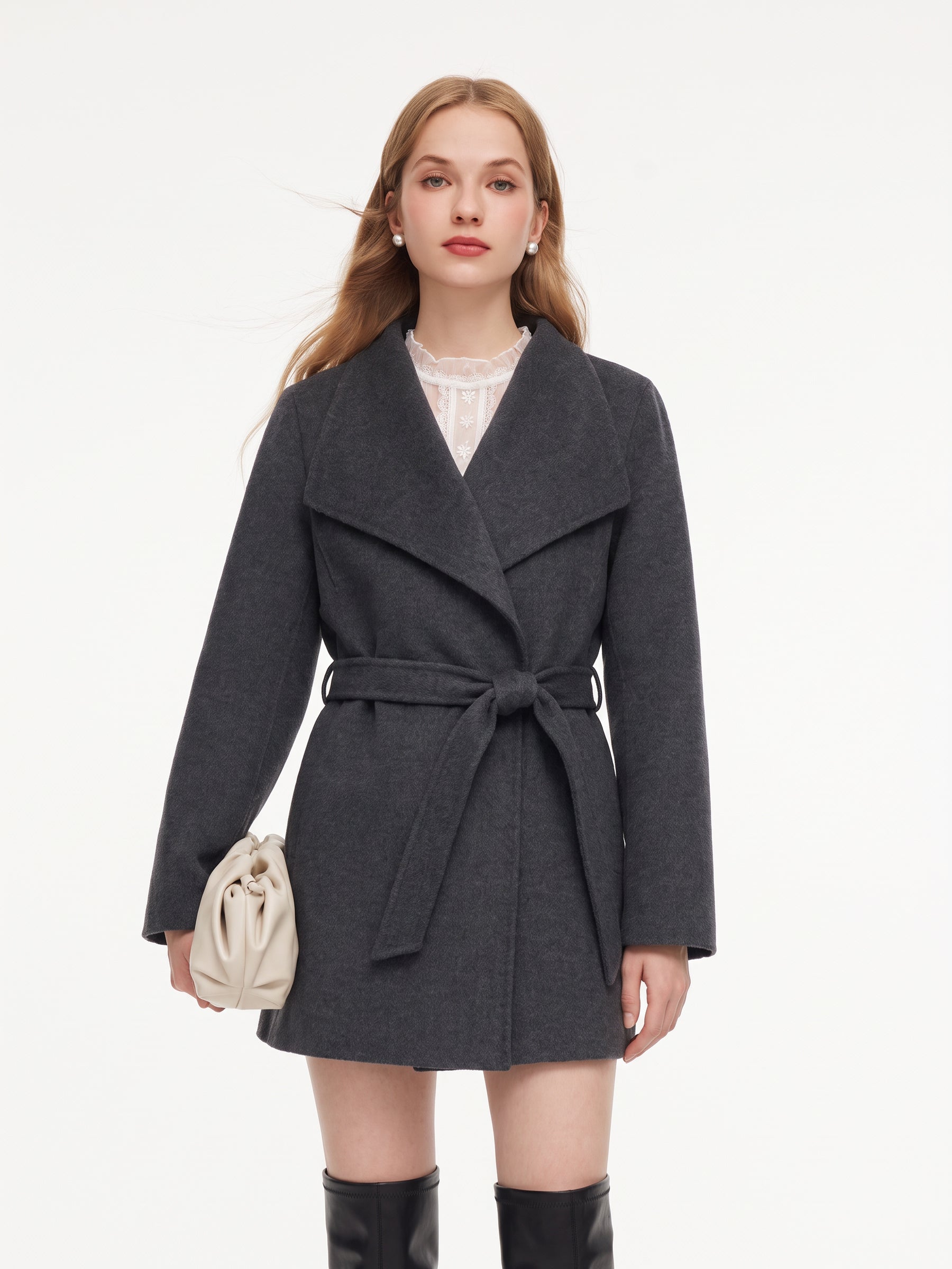 [Preview] 100% Wool Convertible Collar Women Wrap Coat GOELIA