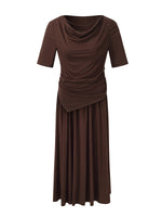 Tencel Blend Stretchy Knit Top And A-Line Skirt Two-Piece Set GOELIA