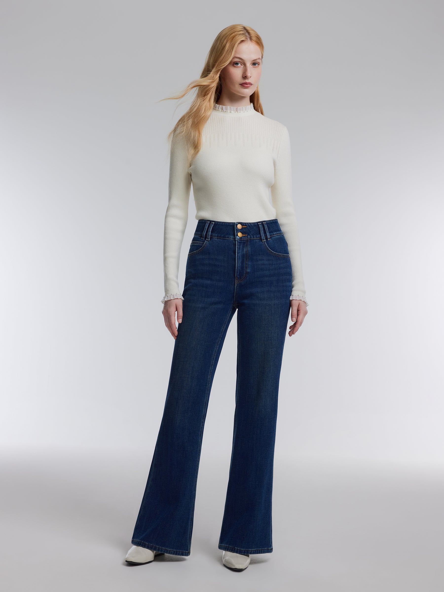 [Preview] Denim Fleece Lined Women Flared Jeans GOELIA