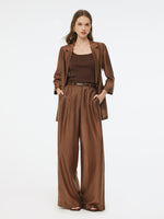 Tencel Blend Women Wide Leg Pants With GO Letter Leather Belt GOELIA