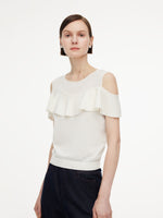 [Preview] Tencel Blend Ruffle Cold Shoulder Women Knit Top GOELIA