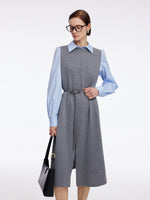 [Preview] Sleeveless Knit Dress And Shirt Two-Piece Set With Belt GOELIA