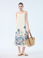 Tencel Linen Blend Floral Print Women Strap Maxi Dress GOELIA