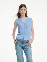 100% Cotton Textured Women Knit Vest With Detachable Knit Flower GOELIA