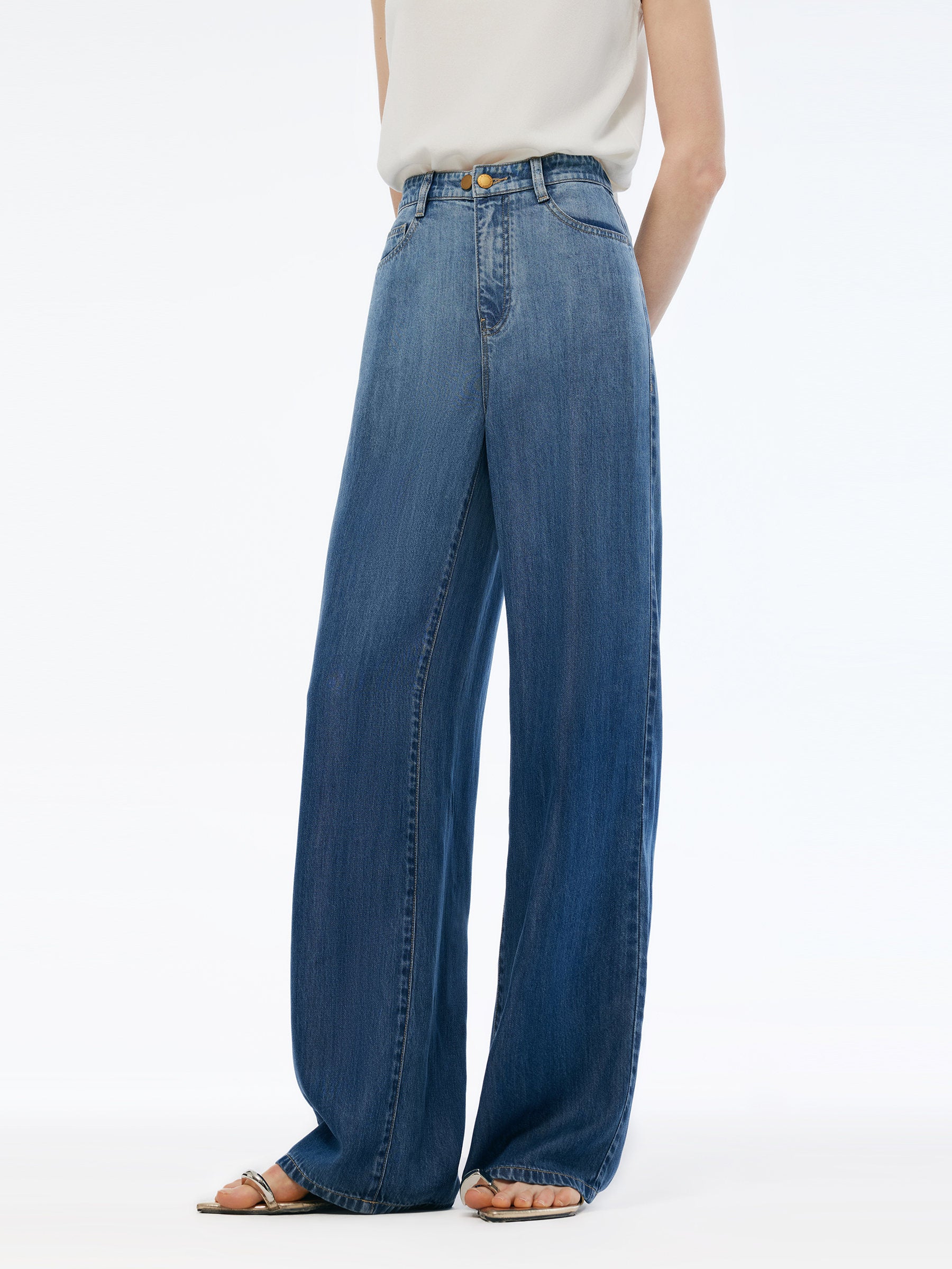 100% Tencel Denim Gradient Women Adjustable Waist Jeans GOELIA