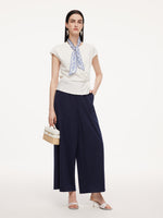 Tencel Blend Twist Front Top And Wide Leg Pants Two-Piece Set With Silk Scarf GOELIA
