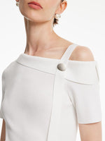 White Acetate One Shoulder Women Knit Top GOELIA
