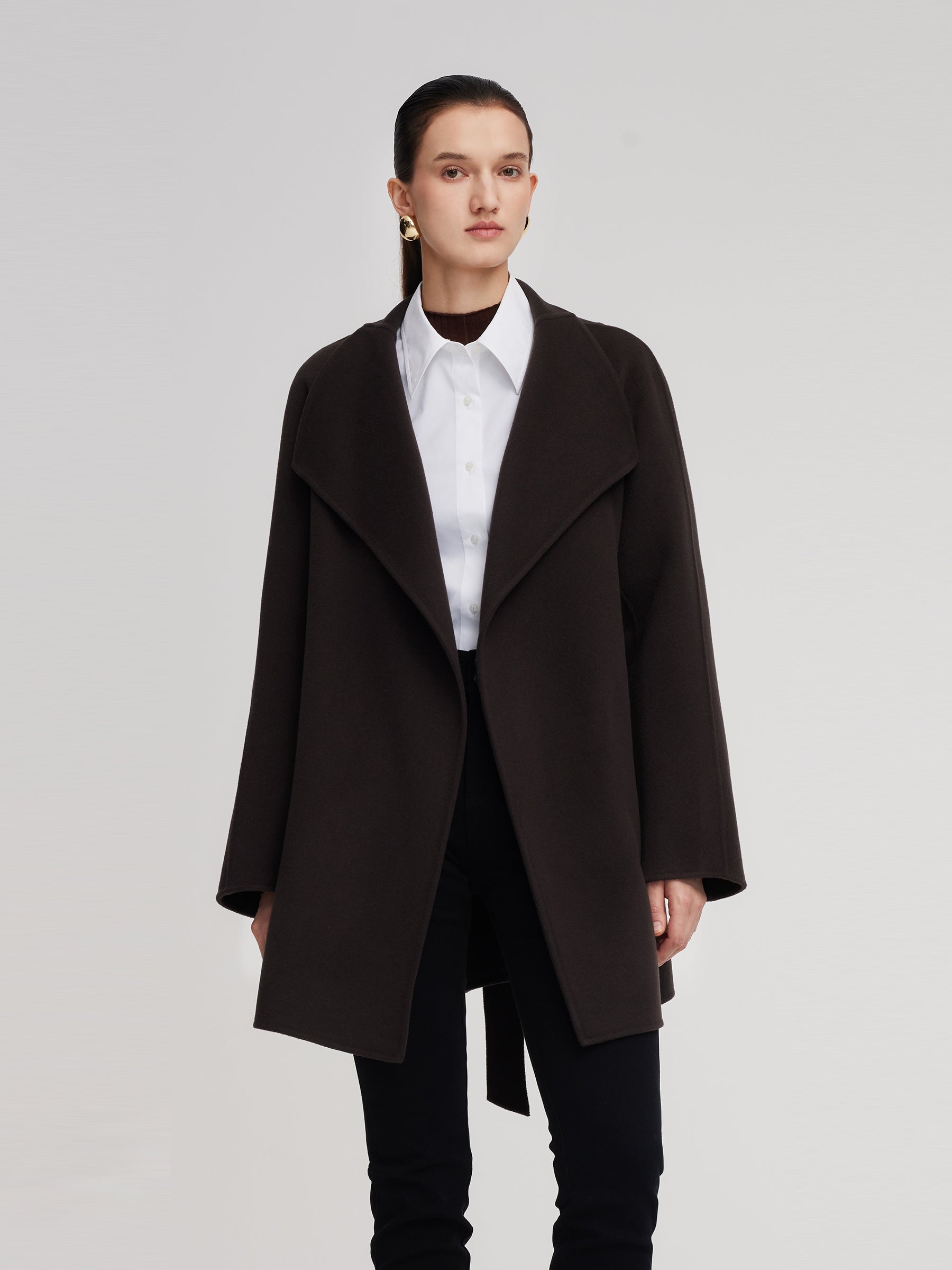 [Preview] Cashmere Wool Blend Convertible Collar Women Wrap Coat GOELIA
