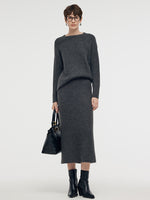 Mohair Wool Blend Sequins Women Midi Skirt GOELIA