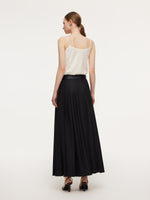 100% Wool Side Slit Women Pleated Skirt With Belt GOELIA