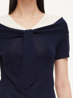 Tencel Blend Color Block Tie Front Women Knit Top GOELIA
