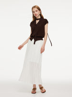 Lyocell Blend V-Neck Women Cardigan With Ribbon GOELIA