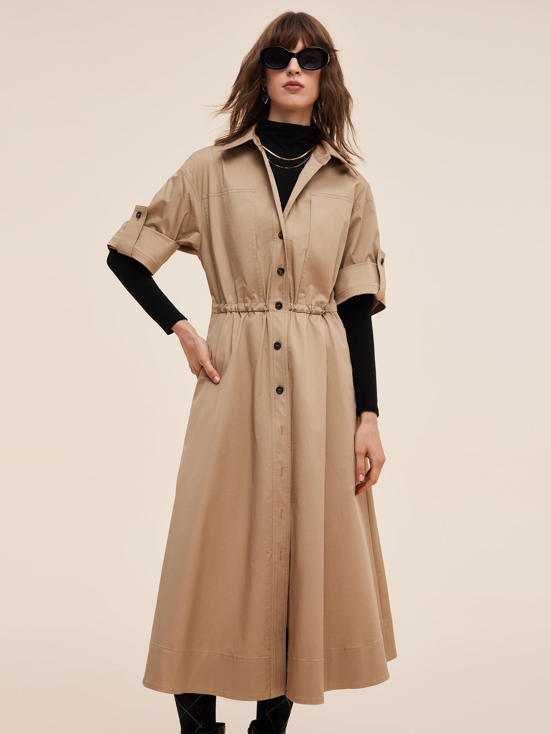 [Preview] Cotton Drawstring Waist Women Trench Coat GOELIA