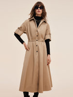 Cotton Drawstring Waist Women Trench Coat GOELIA