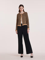 Button Up Woolen Striped Lady Cardigan GOELIA