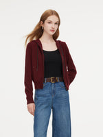 100% Wool Zip-Up Women Knit Hooded Cardigan GOELIA