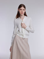 [Preview] Wool Blend Tie Neck Women Knit Top With GO Buckle GOELIA