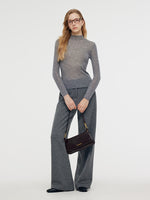 100% Wool Mock Neck Women Long Sleeve Top GOELIA