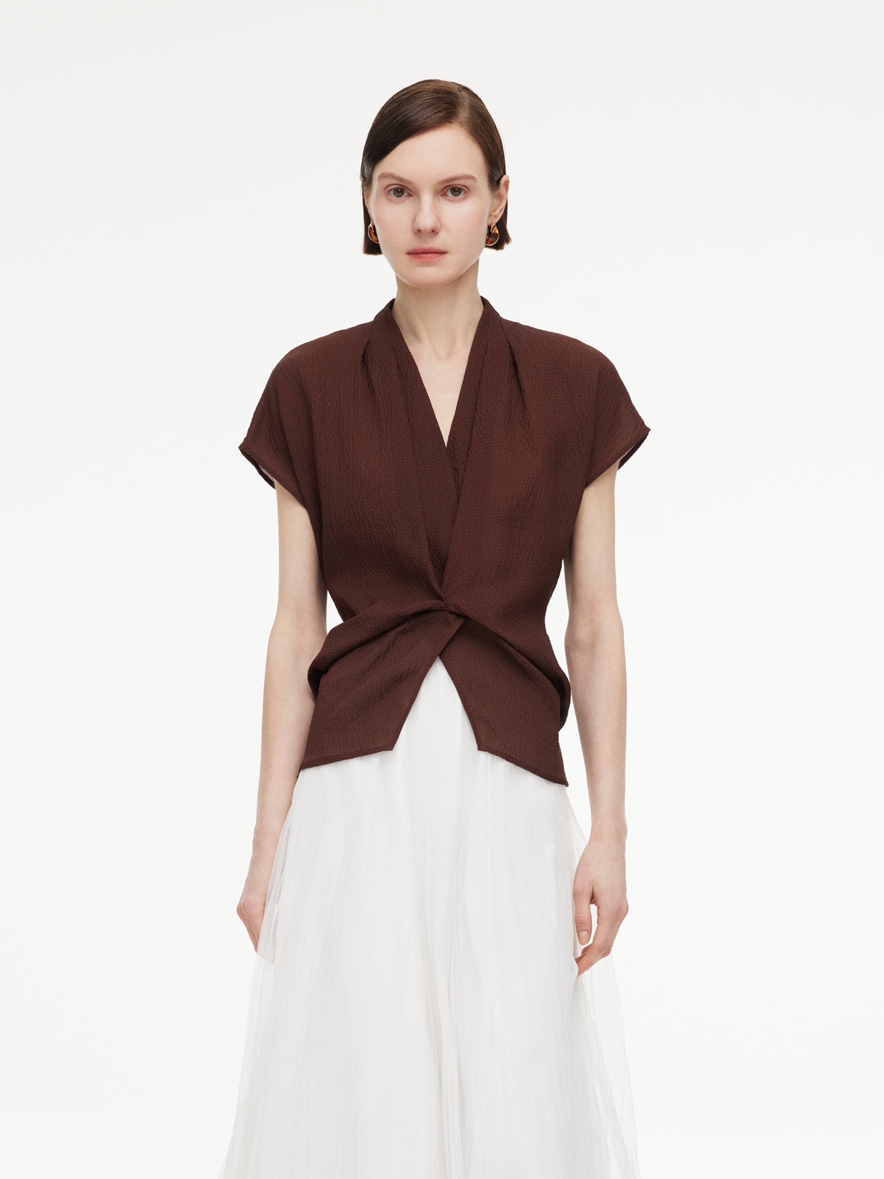 10.5MM Mulberry Silk V-Neck Twist Front Women Blouse GOELIA