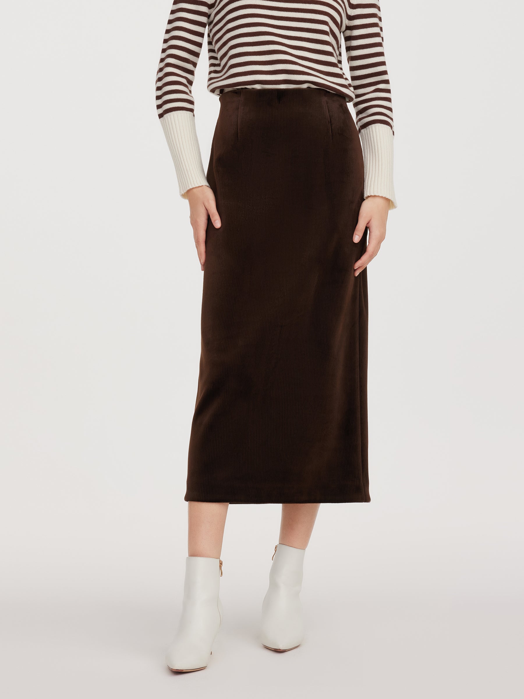 Velvet Ribbed Knit Women Column Skirt GOELIA