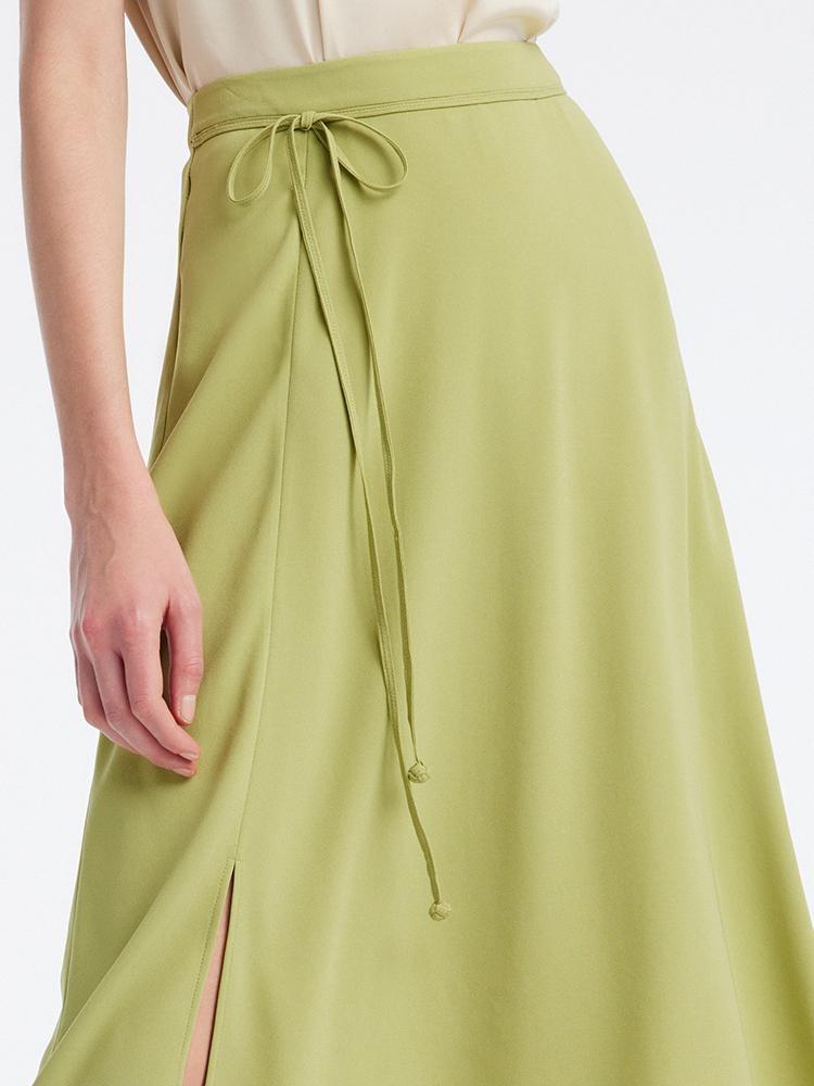 Light Green Tea Acetate Knee-Length Skirt GOELIA